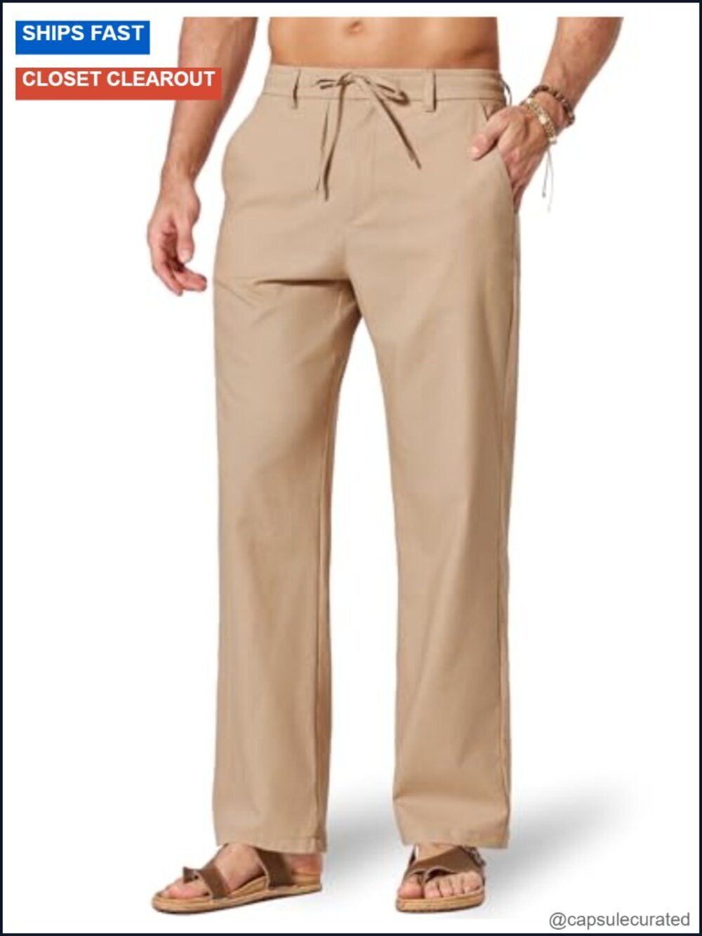 Relaxed Fit Cotton Linen Drawstring Pants Zip Fly Button Closure Casual Trousers
